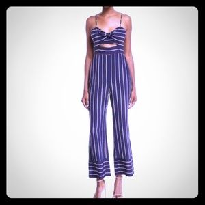 Bardot Womens Jumpsuit Navy Stripes Pockets